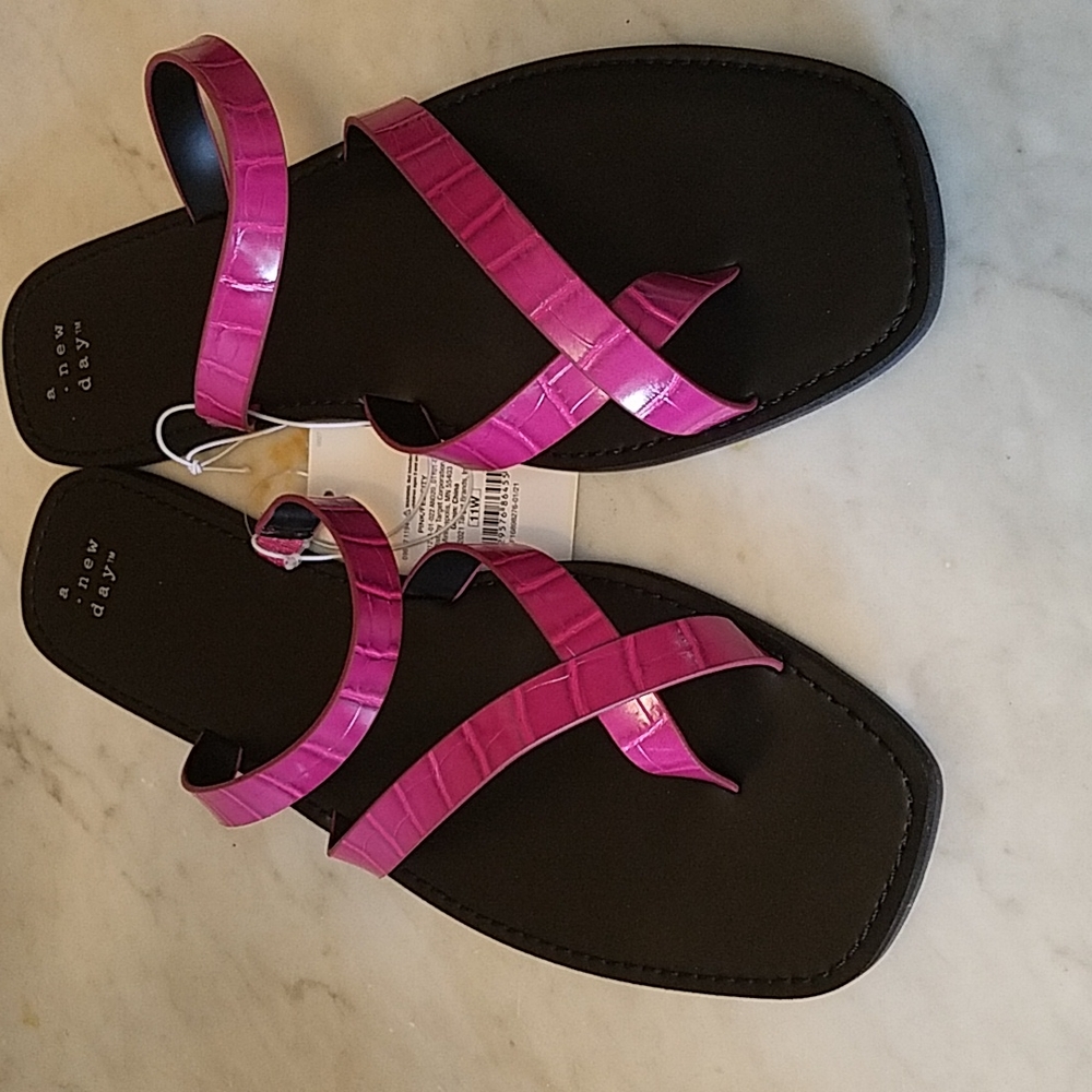 A New Day Women Felicity Wide Width Cross Strap Sandals Black Pink Sizes 11